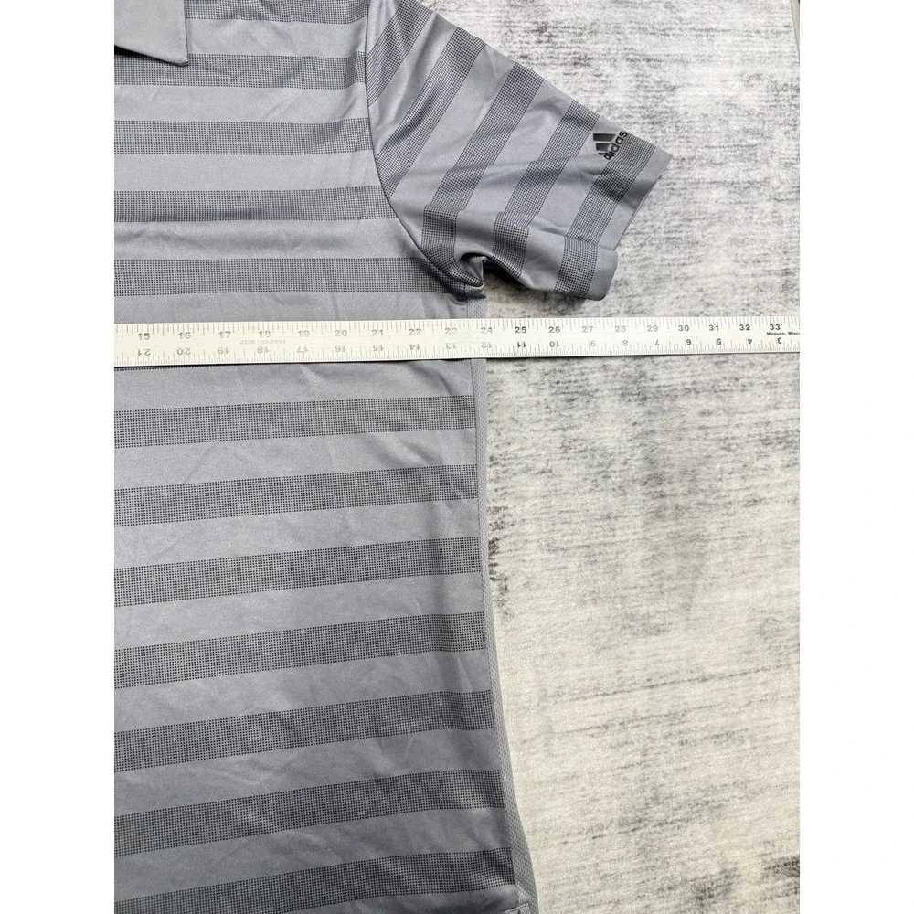 Adidas Men's Gray Striped Climacool Short Sleeve Polo Shirt Size L Preppy